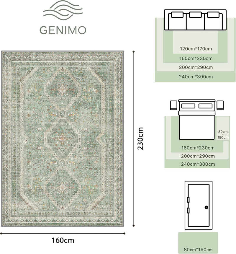 Rugs Living Room Washable Short Pile Sage