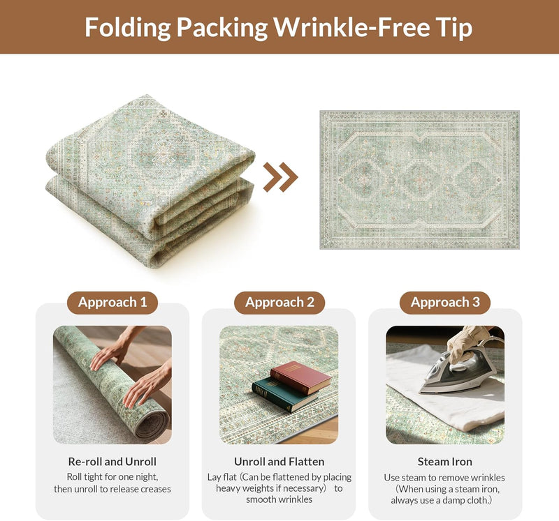 Rugs Living Room Washable Short Pile Sage