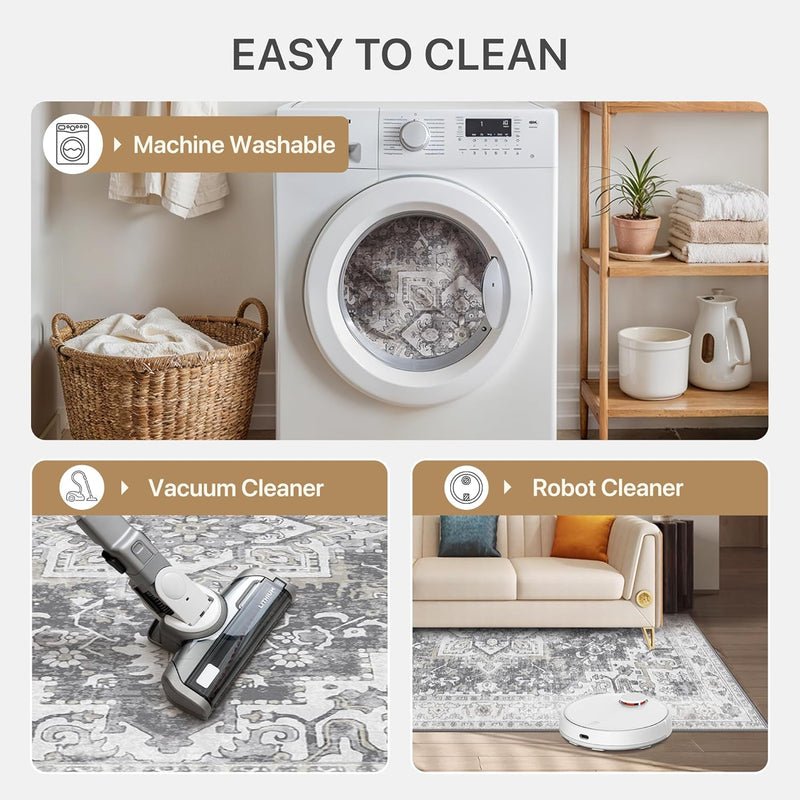 Rugs Living Room Washable Short Pile Sage