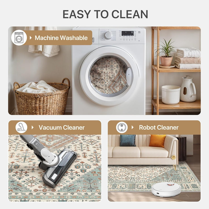 Rugs Living Room Washable Short Pile Sage