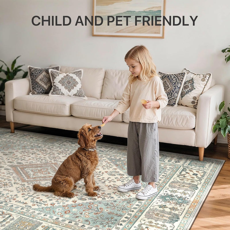 Rugs Living Room Washable Short Pile Sage
