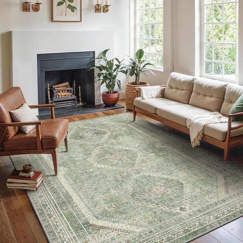 Rugs Living Room Washable Short Pile Sage