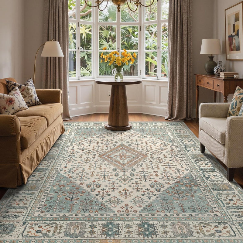 Rugs Living Room Washable Short Pile Sage