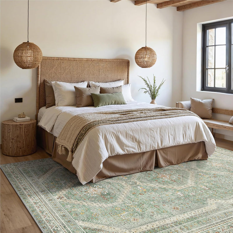 Rugs Living Room Washable Short Pile Sage