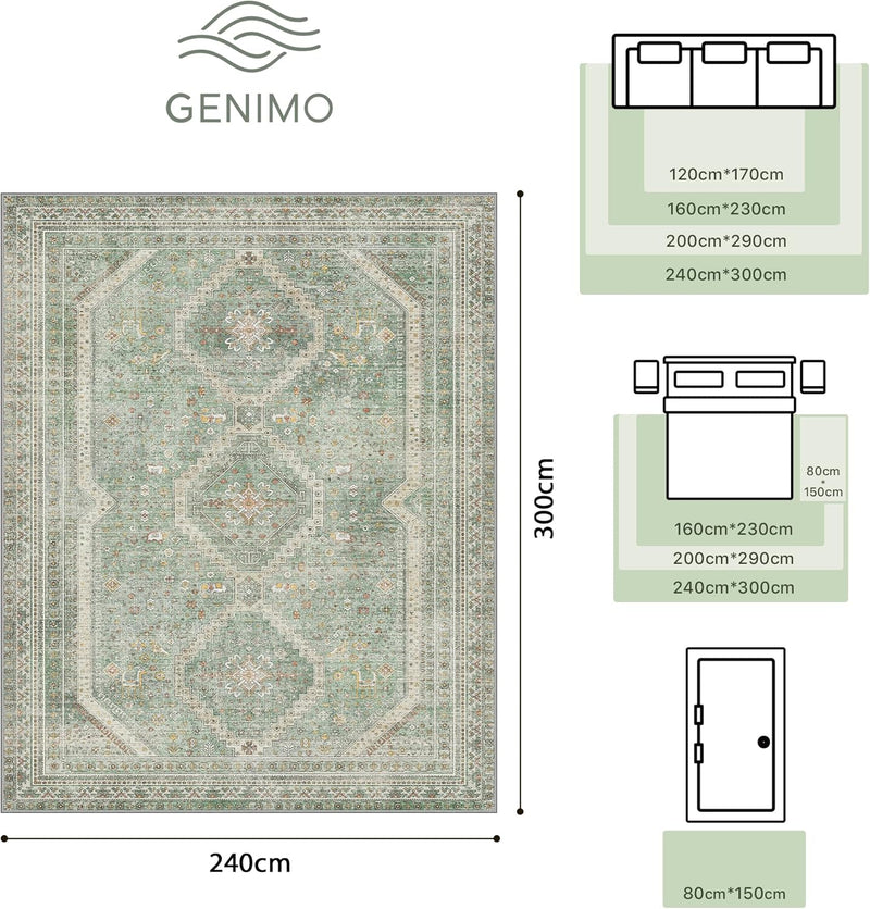 Rugs Living Room Washable Short Pile Sage