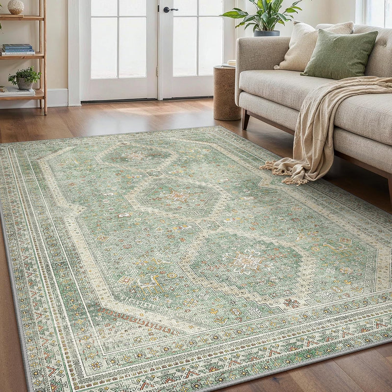 Rugs Living Room Washable Short Pile Sage