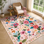 Rugs Living Room Machine Washable Floral Rug