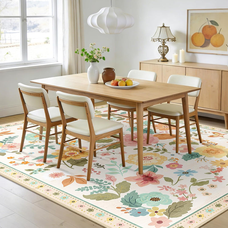 Rugs Living Room Machine Washable Floral Rug