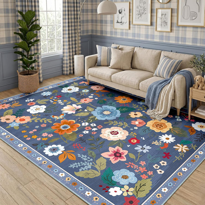 Rugs Living Room Machine Washable Floral Rug