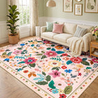 Rugs Living Room Machine Washable Floral Rug