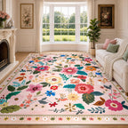 Rugs Living Room Machine Washable Floral Rug
