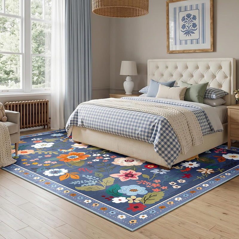 Rugs Living Room Machine Washable Floral Rug