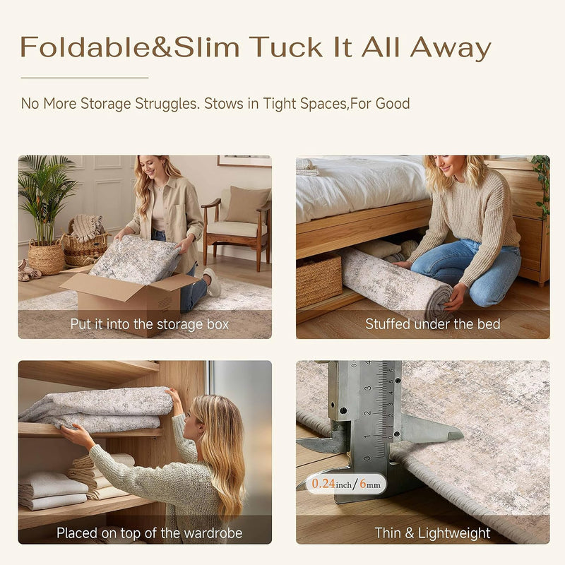 Rugs Living Room Washable Abstract Carpet Beigebrown