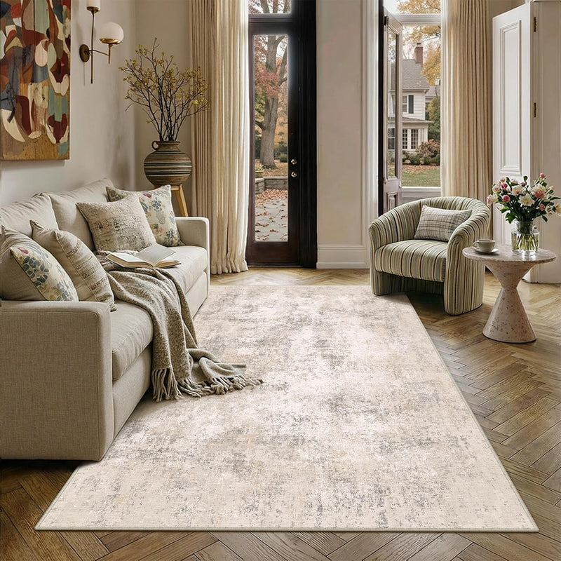 Rugs Living Room Washable Abstract Carpet Beigebrown