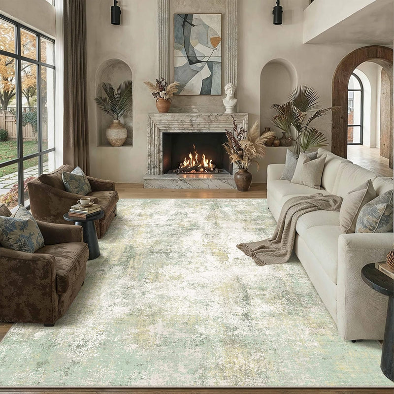 Rugs Living Room Washable Abstract Carpet Beigebrown
