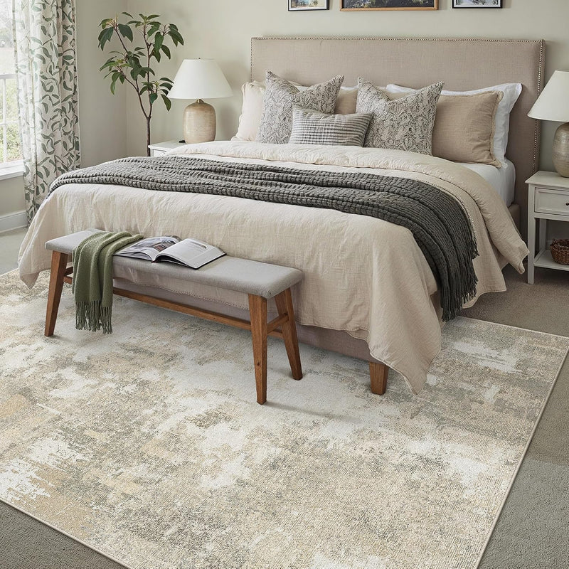 Rugs Living Room Washable Abstract Carpet Beigebrown