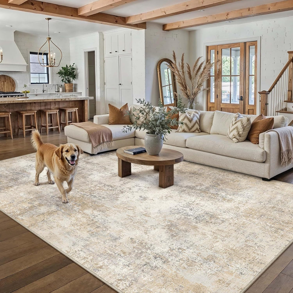 Rugs Living Room Washable Abstract Carpet Beigebrown