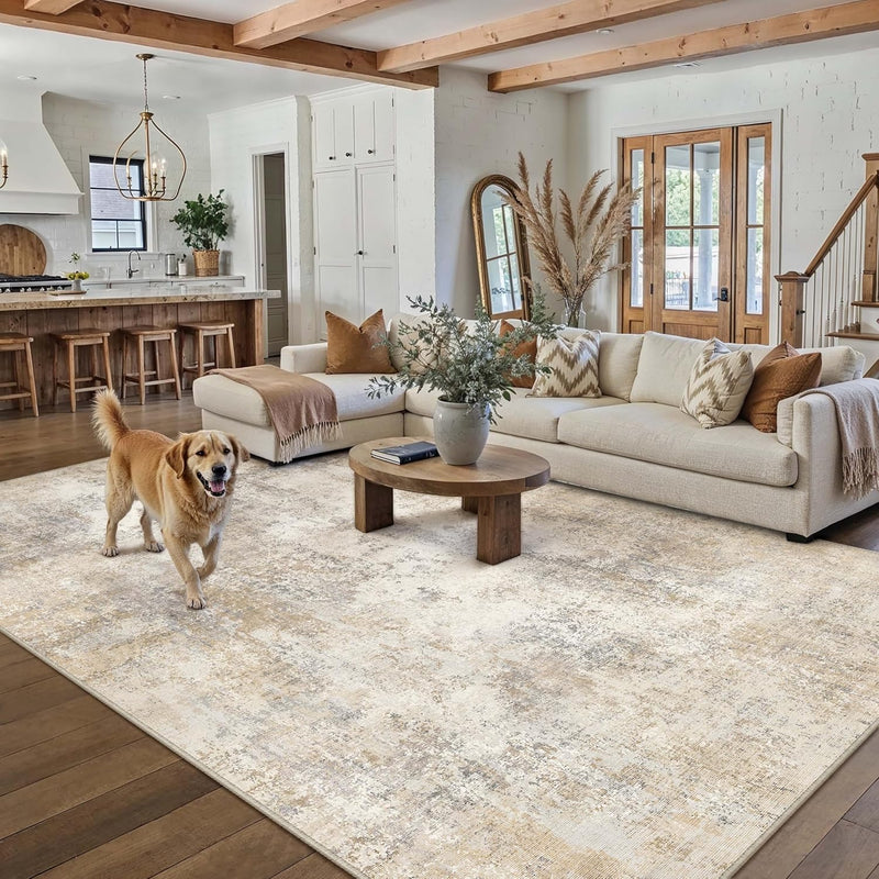Rugs Living Room Washable Abstract Carpet Beigebrown