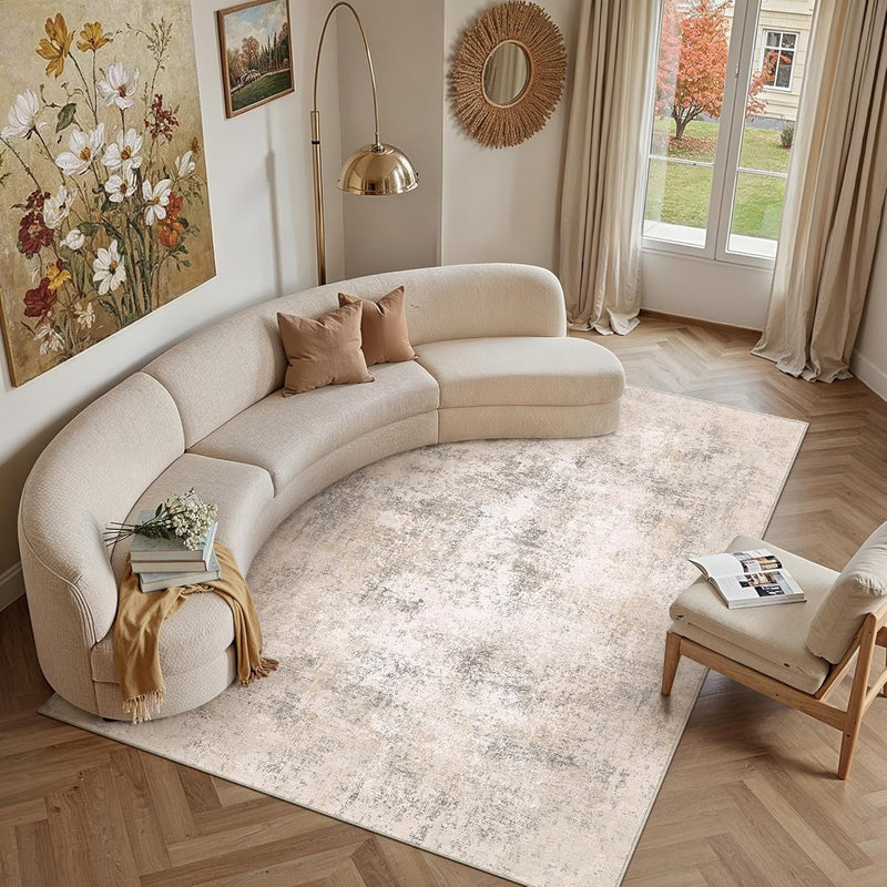 Rugs Living Room Washable Abstract Carpet Beigebrown