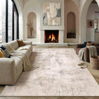 Rugs Living Room Washable Abstract Carpet Beigebrown