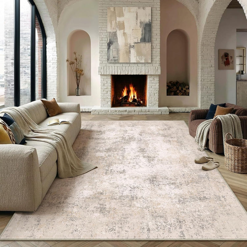 Rugs Living Room Washable Abstract Carpet Beigebrown