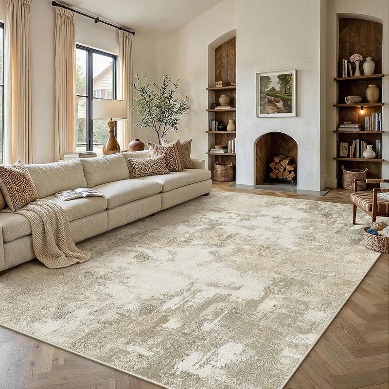 Rugs Living Room Washable Abstract Carpet Beigebrown