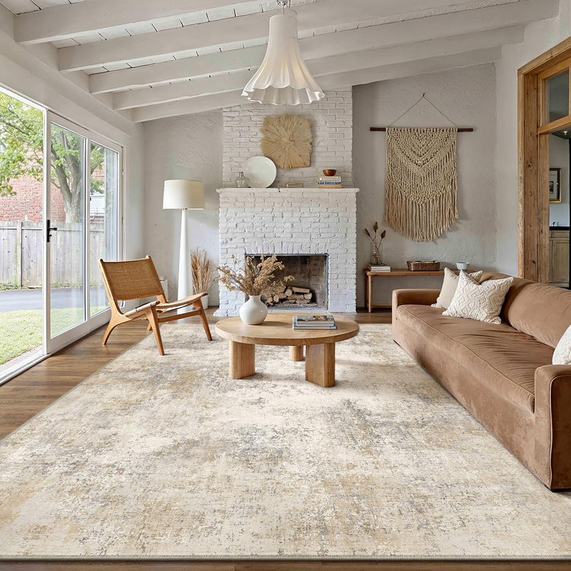 Rugs Living Room Washable Abstract Carpet Beigebrown