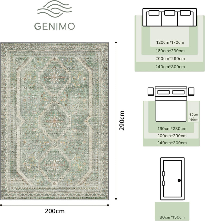 Rugs Living Room Washable Short Pile Sage