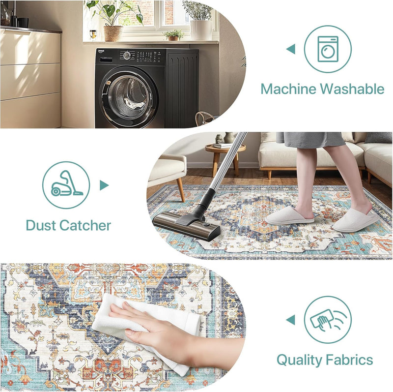 Rugs Living Room Washable Short Pilenon Slip