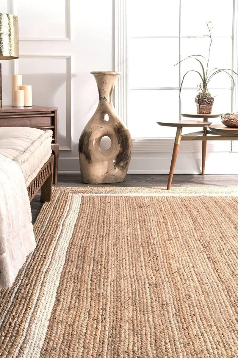 Runner Jute Rug in + Line Handmade Area Carpet