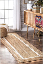 Runner Jute Rug in + Line Handmade Area Carpet