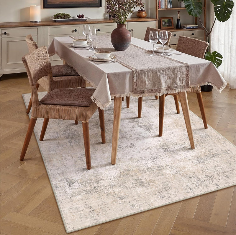 Rugs Living Room Washable Abstract Carpet Beigebrown