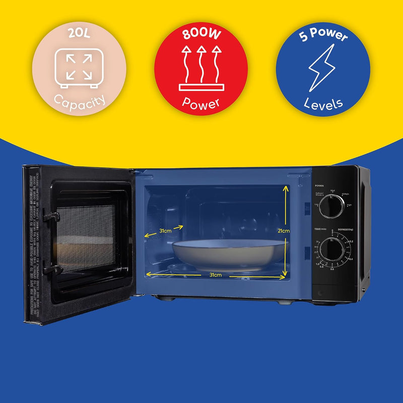 20 Litre 800W Solo Manual Microwave 5 Power