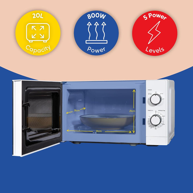 20 Litre 800W Solo Manual Microwave 5 Power