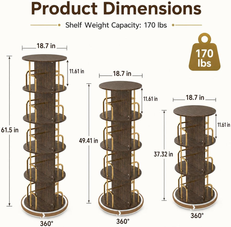 Rustic 3-Tier Rotating Kids Bookshelf Metal Frame E1-Grade