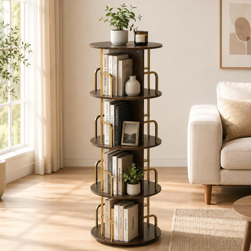 Rustic 3-Tier Rotating Kids Bookshelf Metal Frame E1-Grade