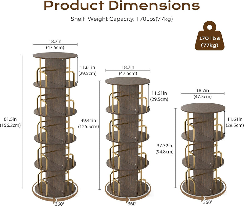 Rustic 3-Tier Rotating Kids Bookshelf Metal Frame E1-Grade