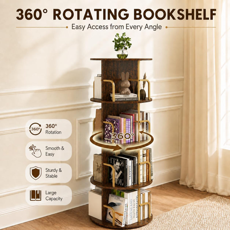 Rustic 3-Tier Rotating Kids Bookshelf Metal Frame E1-Grade