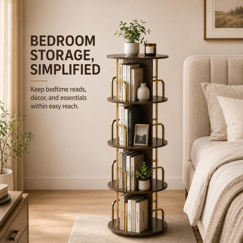 Rustic 3-Tier Rotating Kids Bookshelf Metal Frame E1-Grade