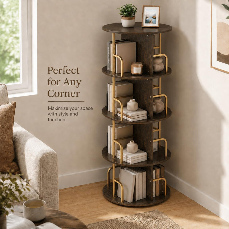 Rustic 3-Tier Rotating Kids Bookshelf Metal Frame E1-Grade