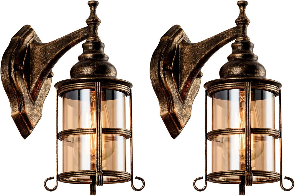 Rustic Amber Glass Wall Light 2-Pack Bronze Brushed