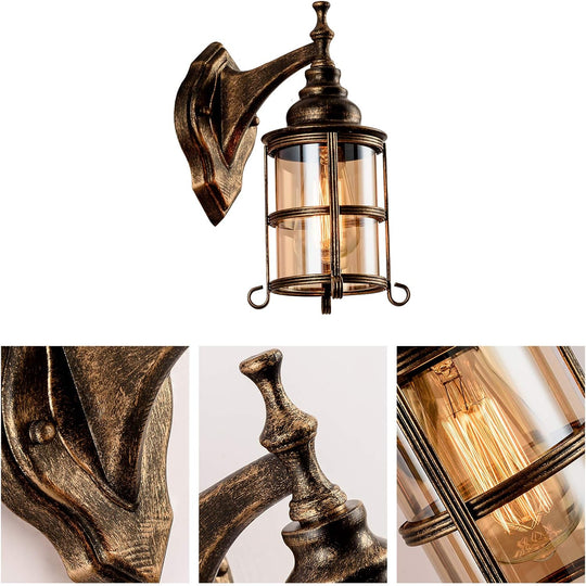 Rustic Amber Glass Wall Light 2-Pack Bronze Brushed