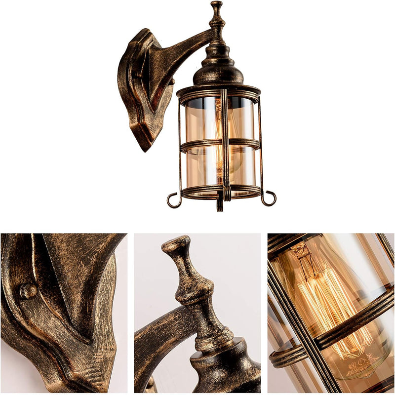 Rustic Amber Glass Wall Light 2-Pack Bronze Brushed