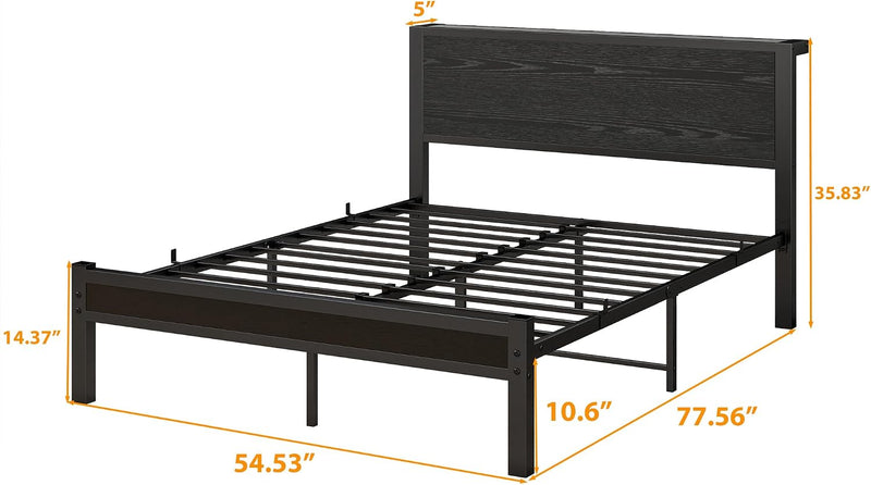 Rustic Bed Frame Wooden Storage Headboard