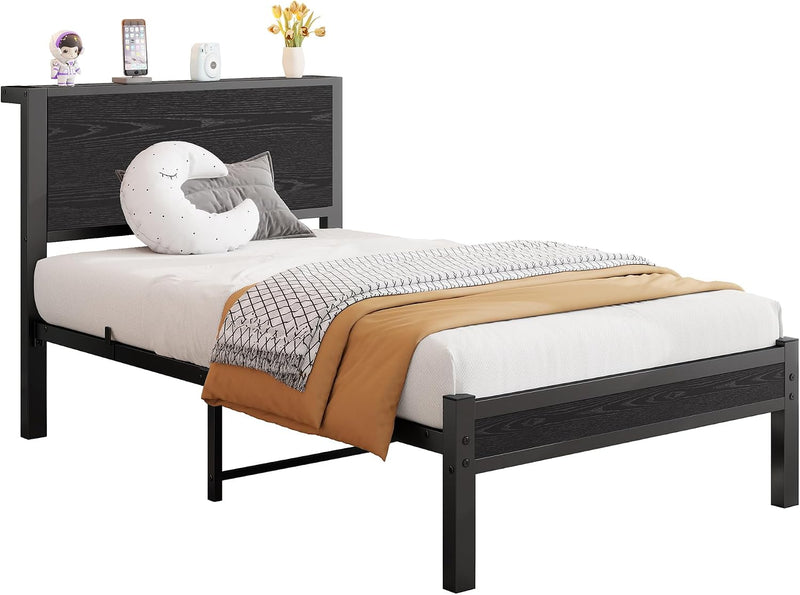 Rustic Bed Frame Wooden Storage Headboard