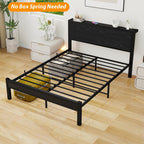Rustic Bed Frame Wooden Storage Headboard