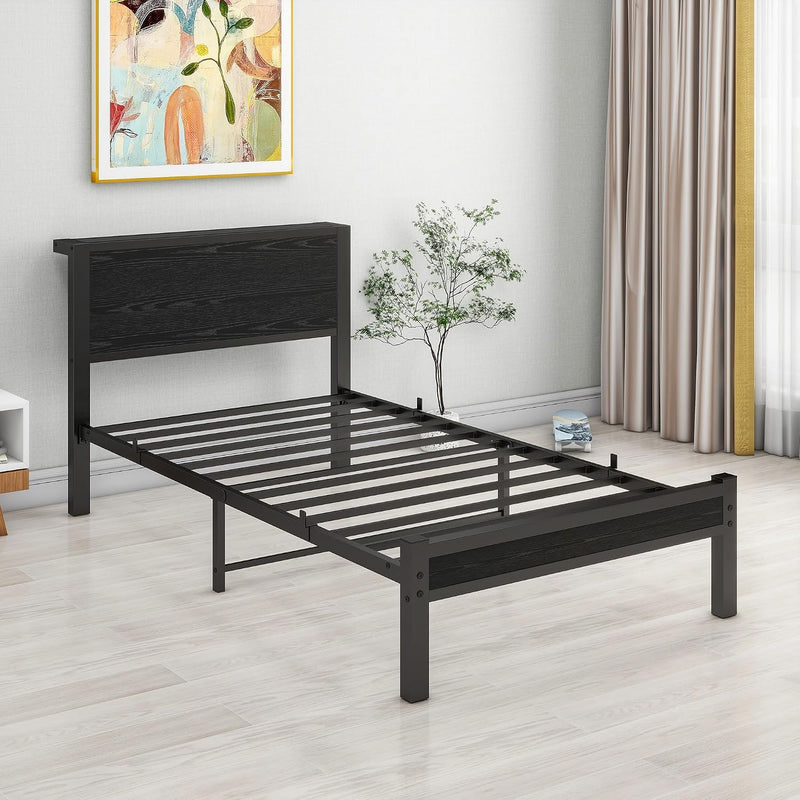 Rustic Bed Frame Wooden Storage Headboard