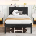 Rustic Bed Frame Wooden Storage Headboard