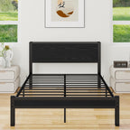 Rustic Bed Frame Wooden Storage Headboard