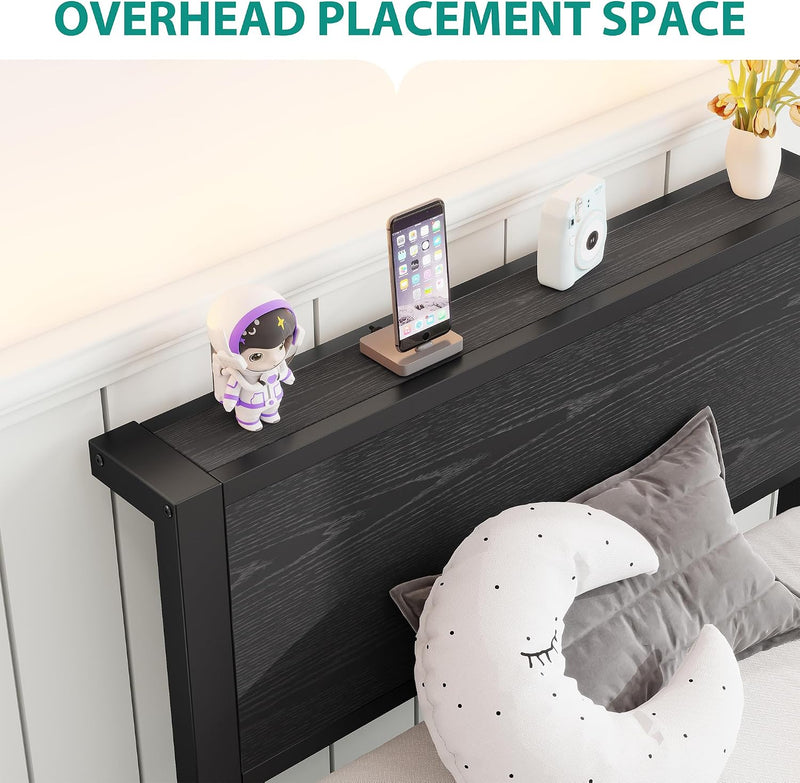 Rustic Bed Frame Wooden Storage Headboard